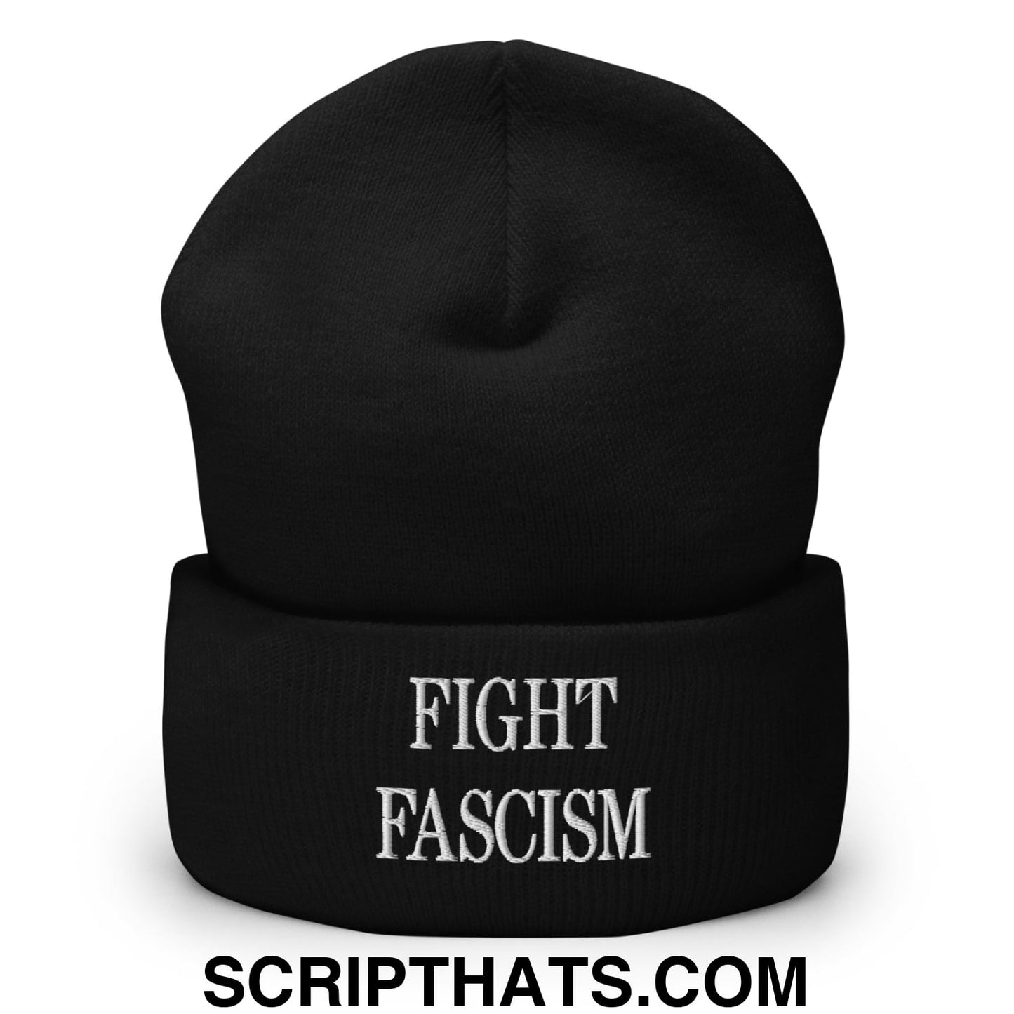 Fight Fascism Embroidered Cuffed Knit Beanie Black
