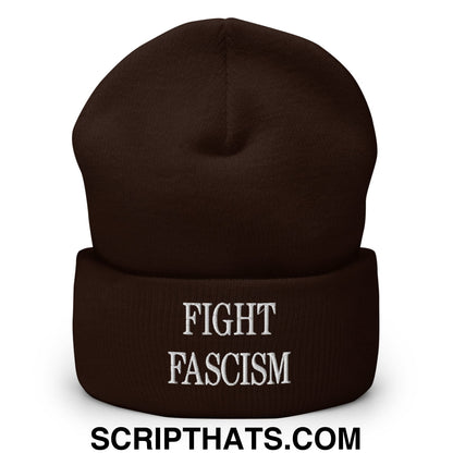 Fight Fascism Embroidered Cuffed Knit Beanie Brown