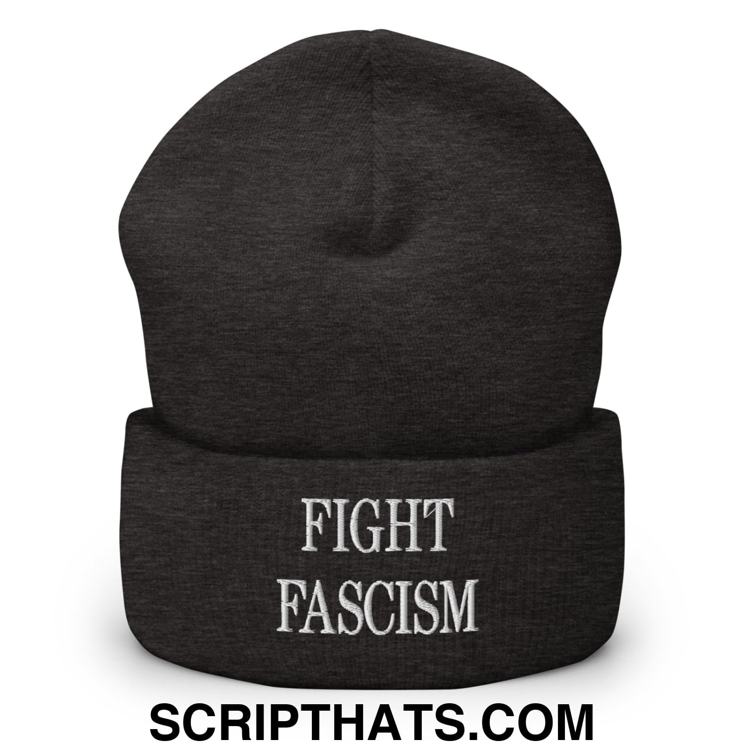 Fight Fascism Embroidered Cuffed Knit Beanie Dark Grey
