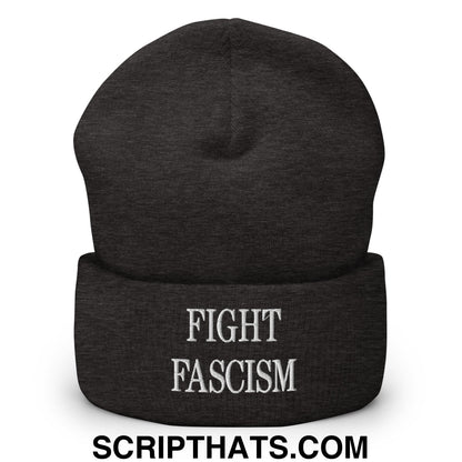 Fight Fascism Embroidered Cuffed Knit Beanie Dark Grey