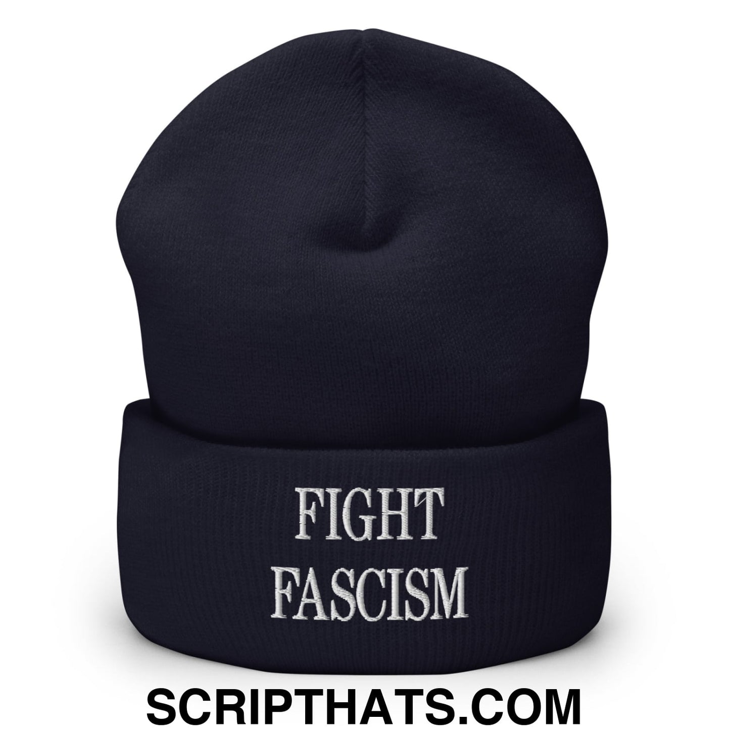 Fight Fascism Embroidered Cuffed Knit Beanie Navy