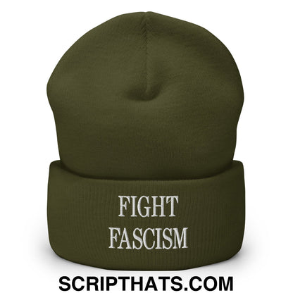 Fight Fascism Embroidered Cuffed Knit Beanie Olive
