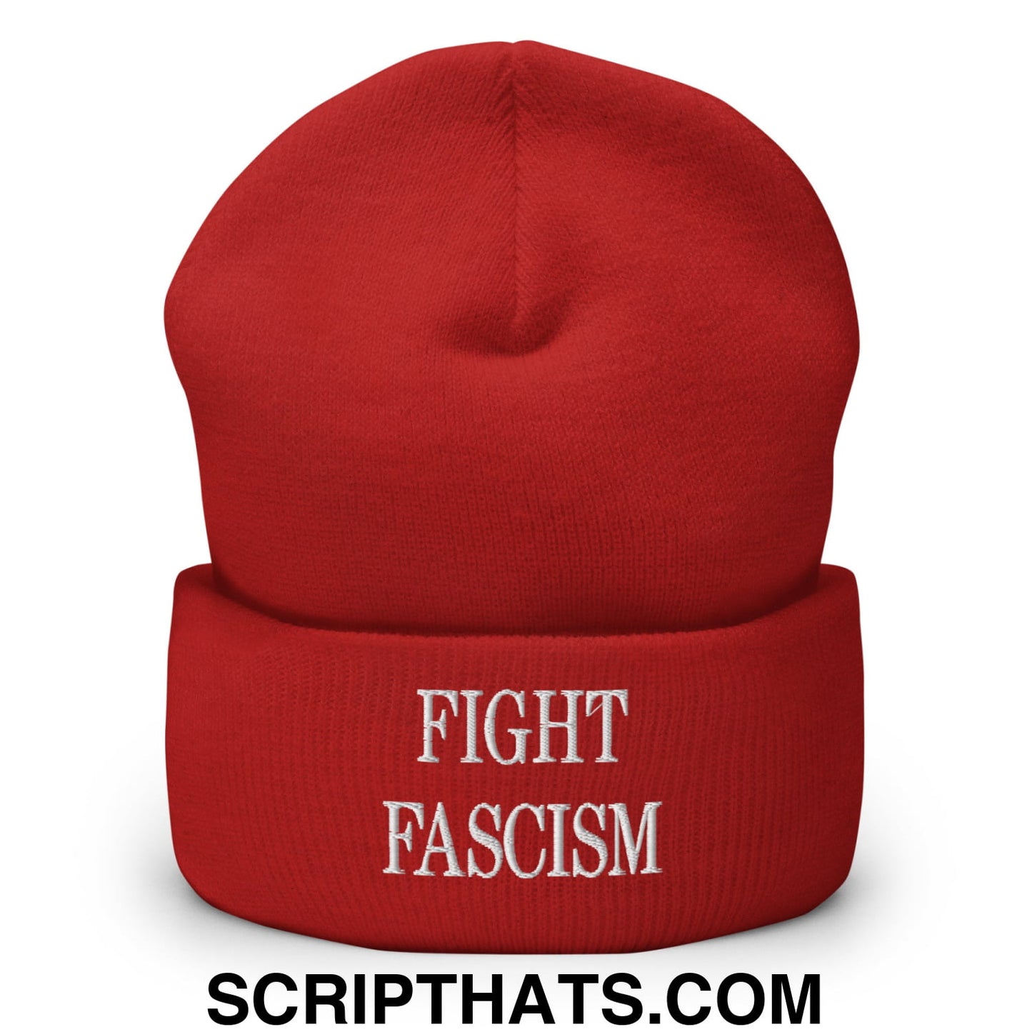 Fight Fascism Embroidered Cuffed Knit Beanie Red