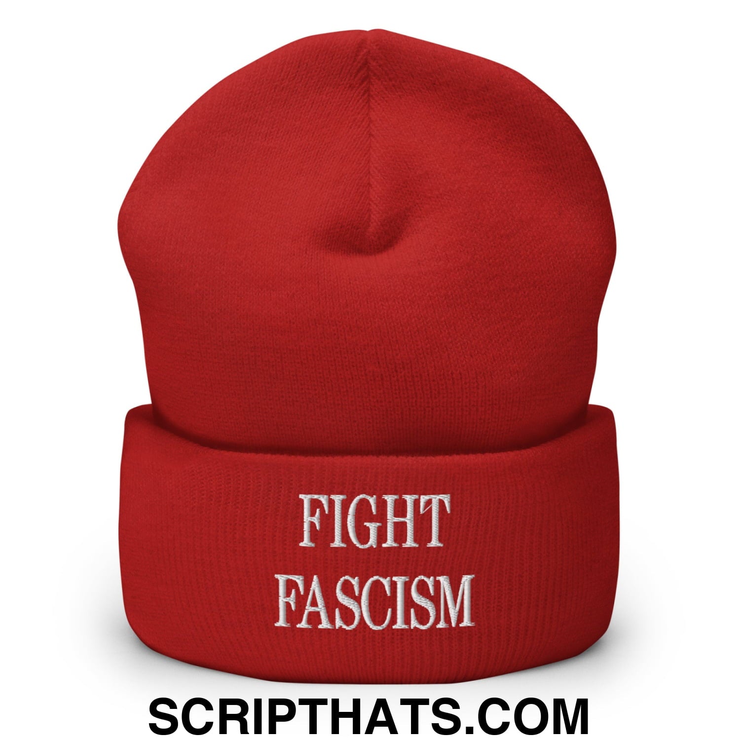 Fight Fascism Embroidered Cuffed Knit Beanie Red