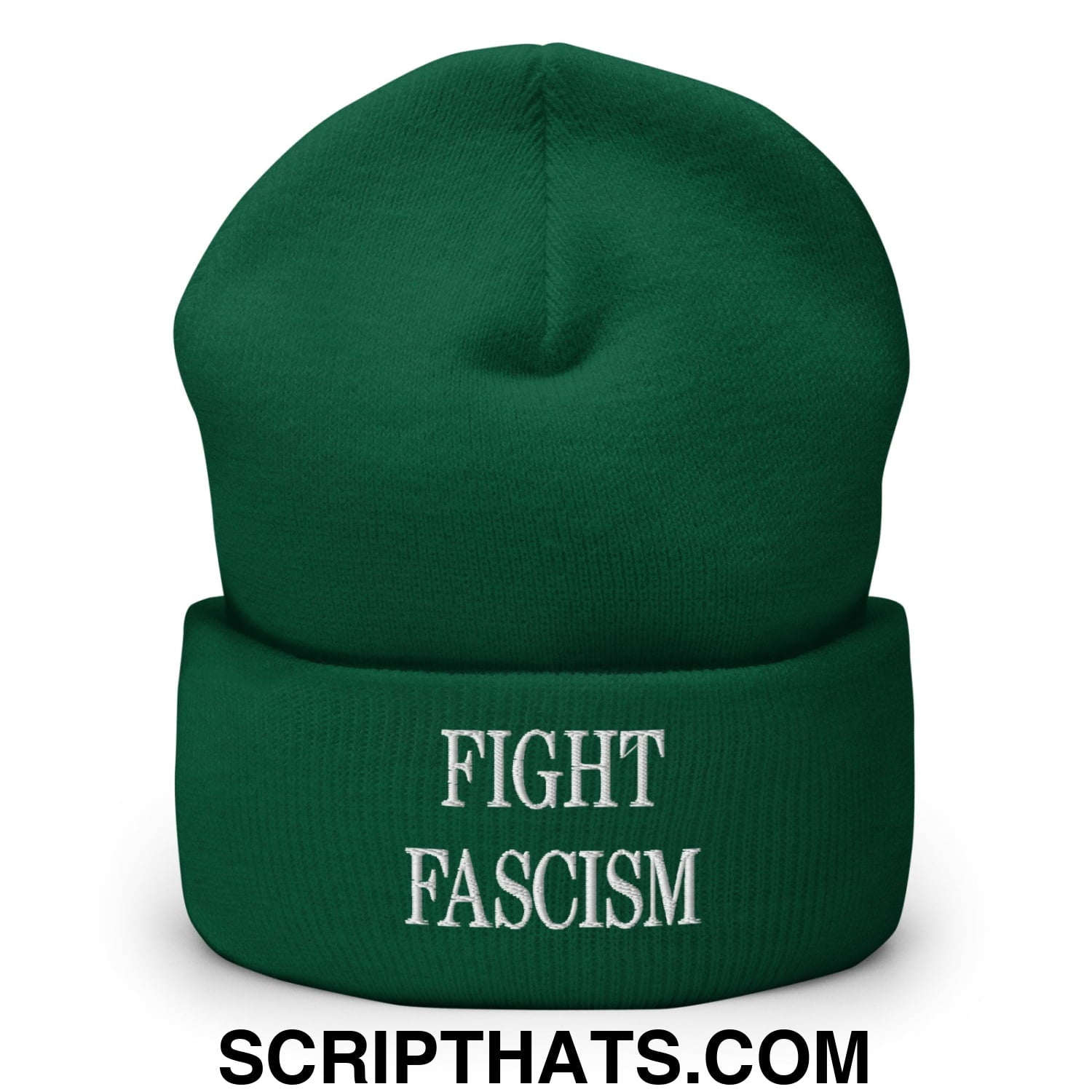 Fight Fascism Embroidered Cuffed Knit Beanie Spruce