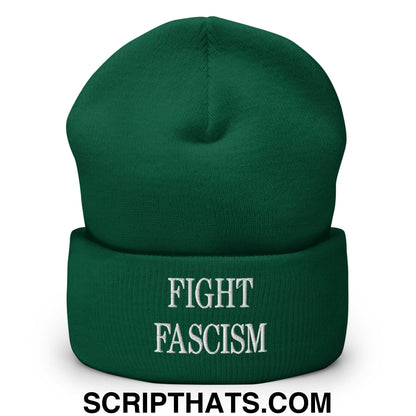 Fight Fascism Embroidered Cuffed Knit Beanie Spruce