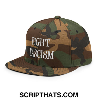 Fight Fascism Embroidered Flat Brim Bill Snapback Hat Green Camo