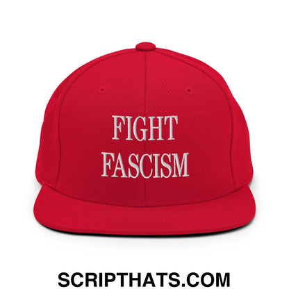 Fight Fascism Embroidered Flat Brim Bill Snapback Hat Red