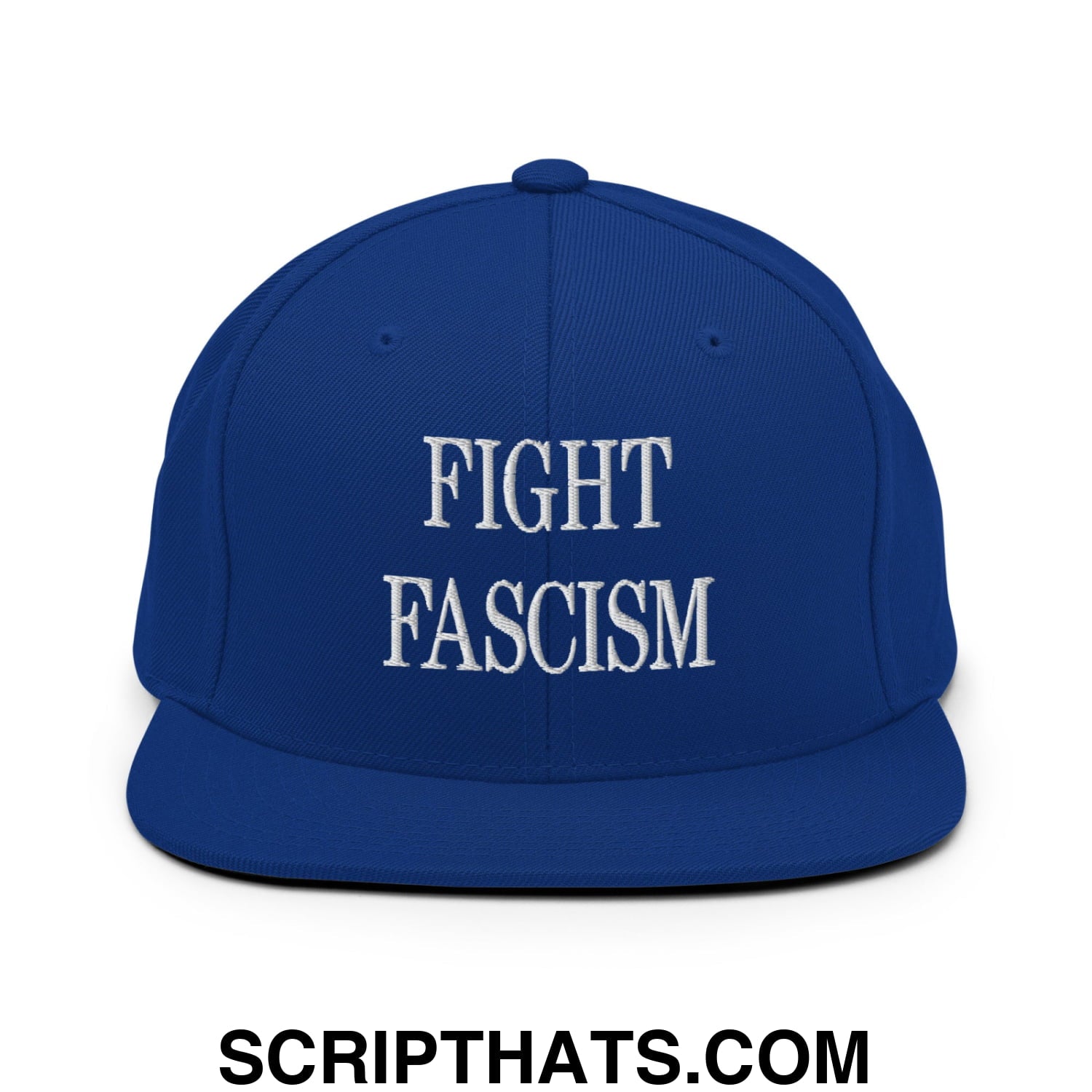 Fight Fascism Embroidered Flat Brim Bill Snapback Hat Royal Blue