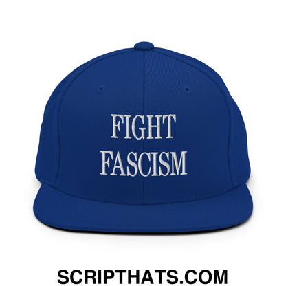 Fight Fascism Embroidered Flat Brim Bill Snapback Hat Royal Blue
