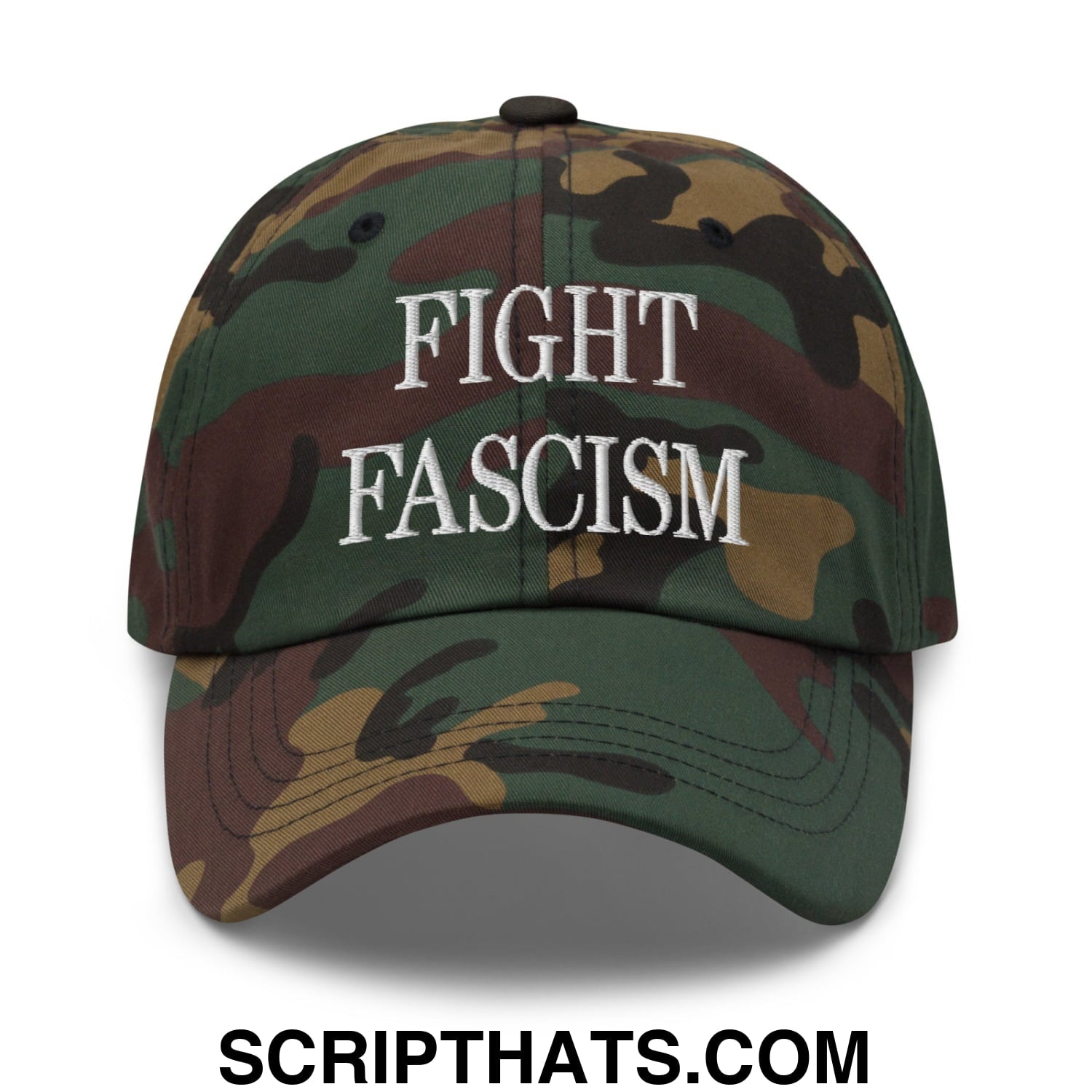 Fight Fascism Embroidered Unstructured Dad Hat Green Camo
