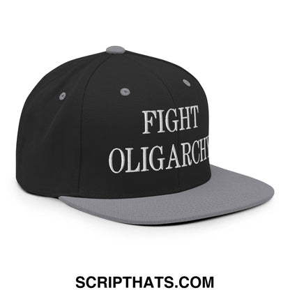 Fight Oligarchy Embroidered Flat Bill Brim Snapback Hat Black Silver
