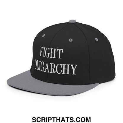 Fight Oligarchy Embroidered Flat Bill Brim Snapback Hat Black Silver