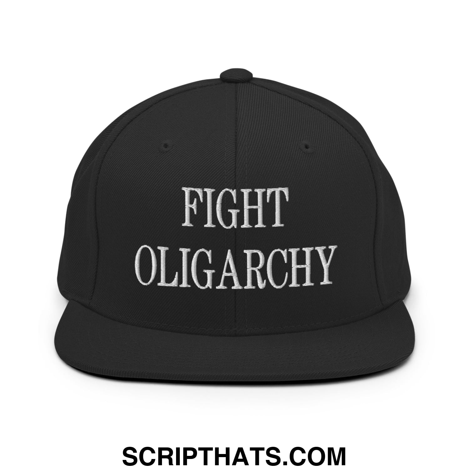 Fight Oligarchy Embroidered Flat Bill Brim Snapback Hat Black
