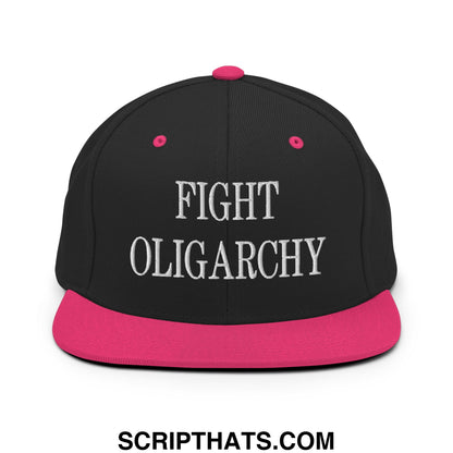 Fight Oligarchy Embroidered Flat Bill Brim Snapback Hat Black Neon Pink