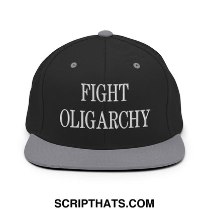 Fight Oligarchy Embroidered Flat Bill Brim Snapback Hat Black Silver