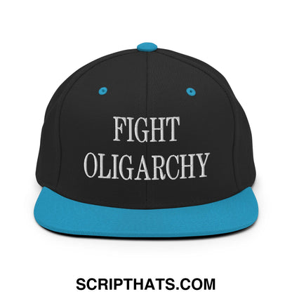 Fight Oligarchy Embroidered Flat Bill Brim Snapback Hat Black Teal
