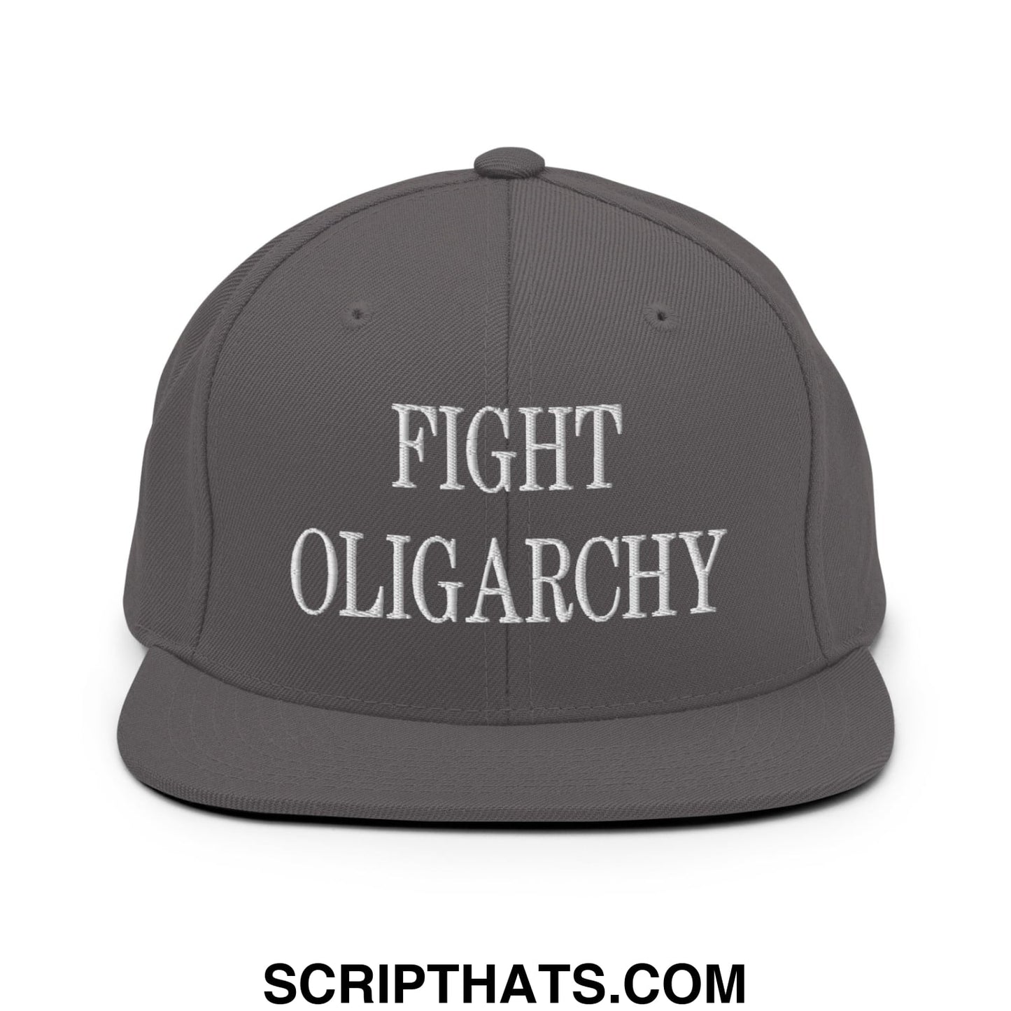 Fight Oligarchy Embroidered Flat Bill Brim Snapback Hat Dark Grey