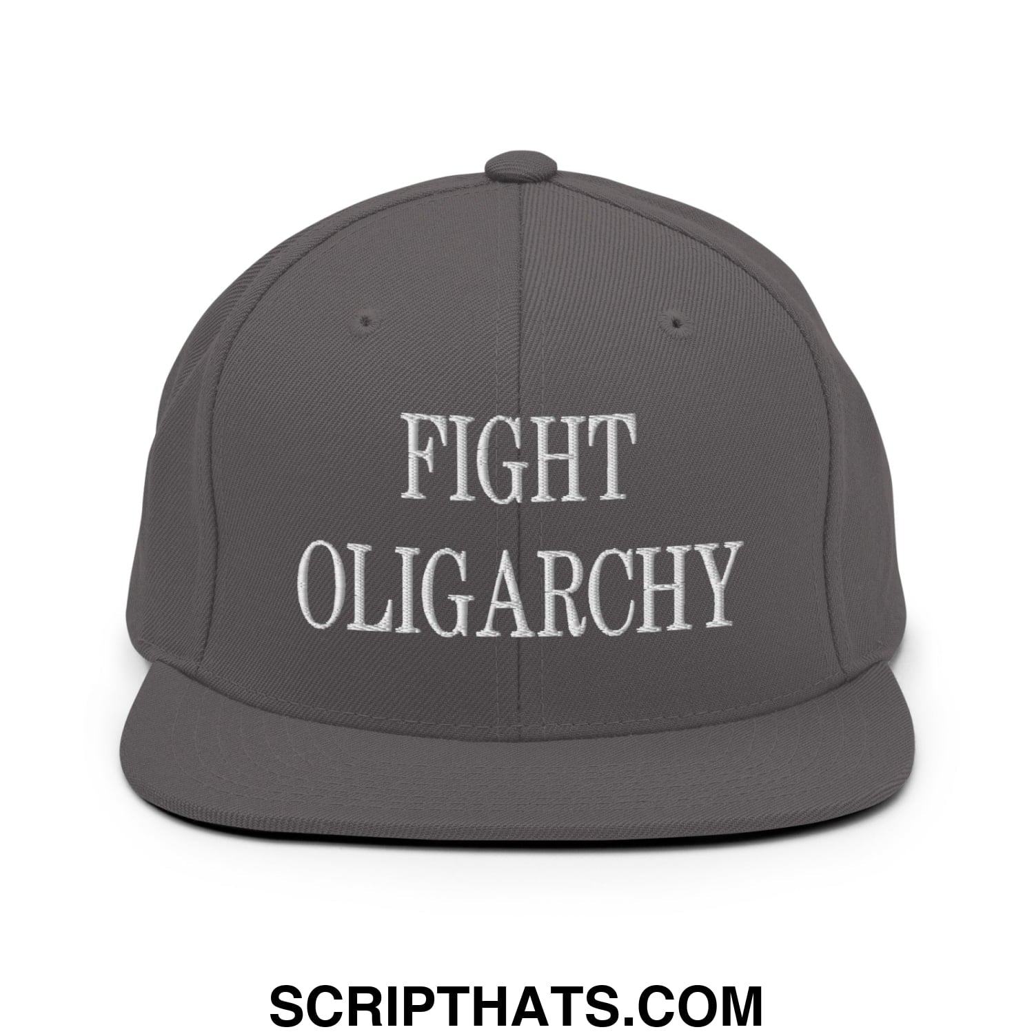 Fight Oligarchy Embroidered Flat Bill Brim Snapback Hat Dark Grey