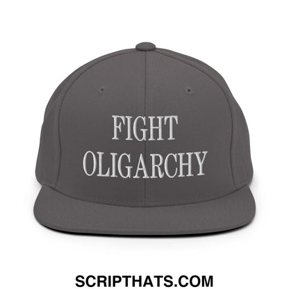 Fight Oligarchy Embroidered Flat Bill Brim Snapback Hat Dark Grey