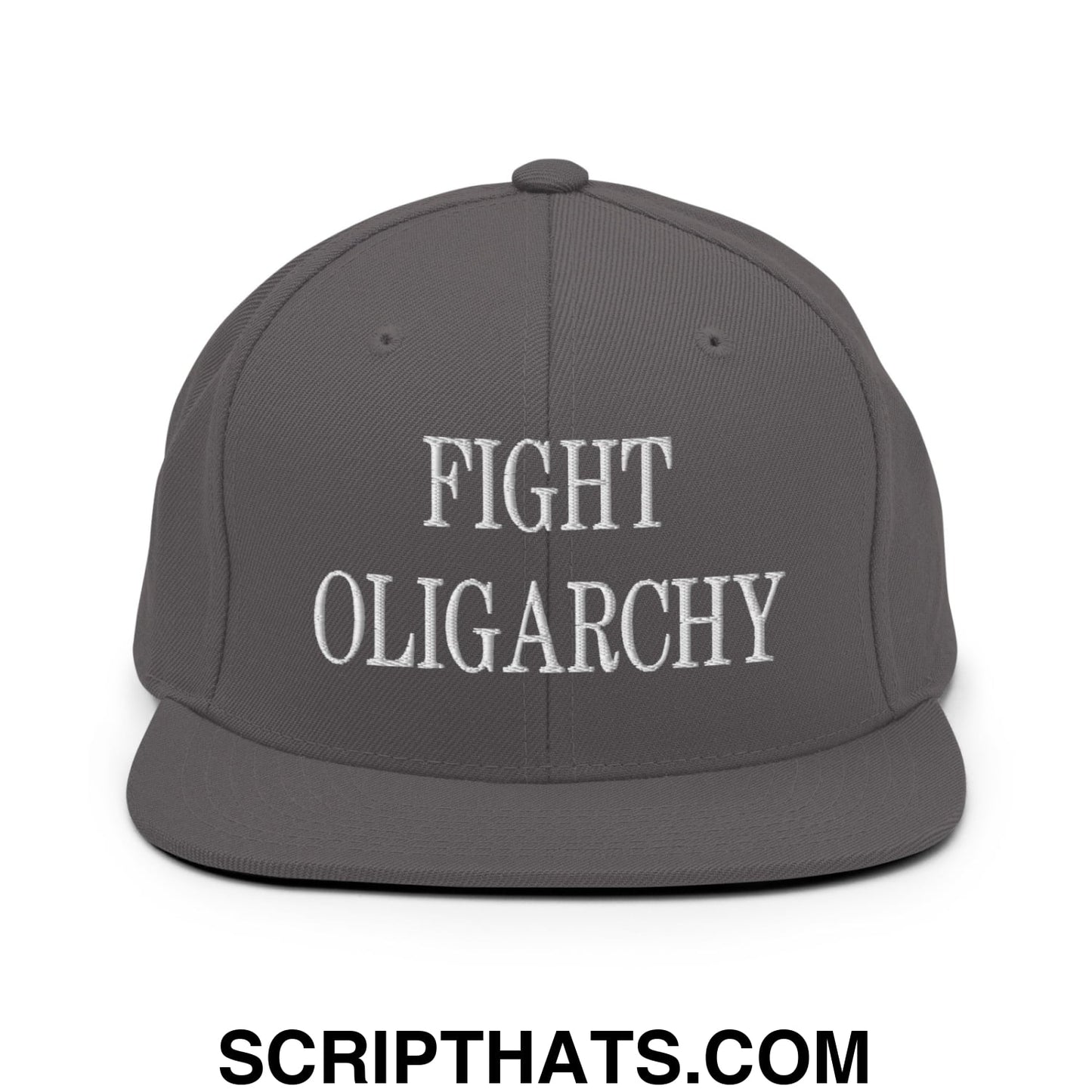 Fight Oligarchy Embroidered Flat Bill Brim Snapback Hat Dark Grey