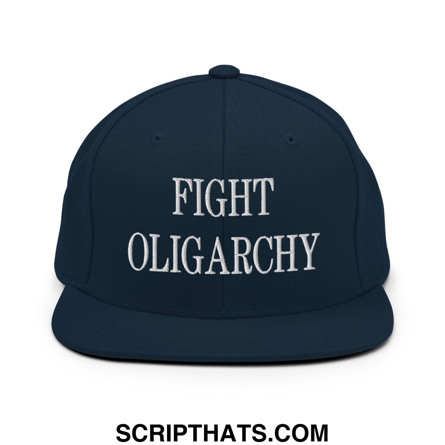 Fight Oligarchy Embroidered Flat Bill Brim Snapback Hat Dark Navy