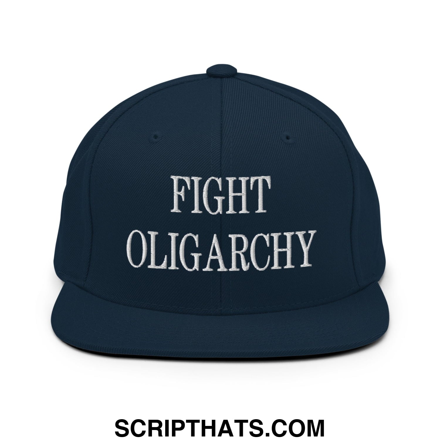 Fight Oligarchy Embroidered Flat Bill Brim Snapback Hat Dark Navy