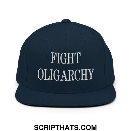 Fight Oligarchy Embroidered Flat Bill Brim Snapback Hat Dark Navy