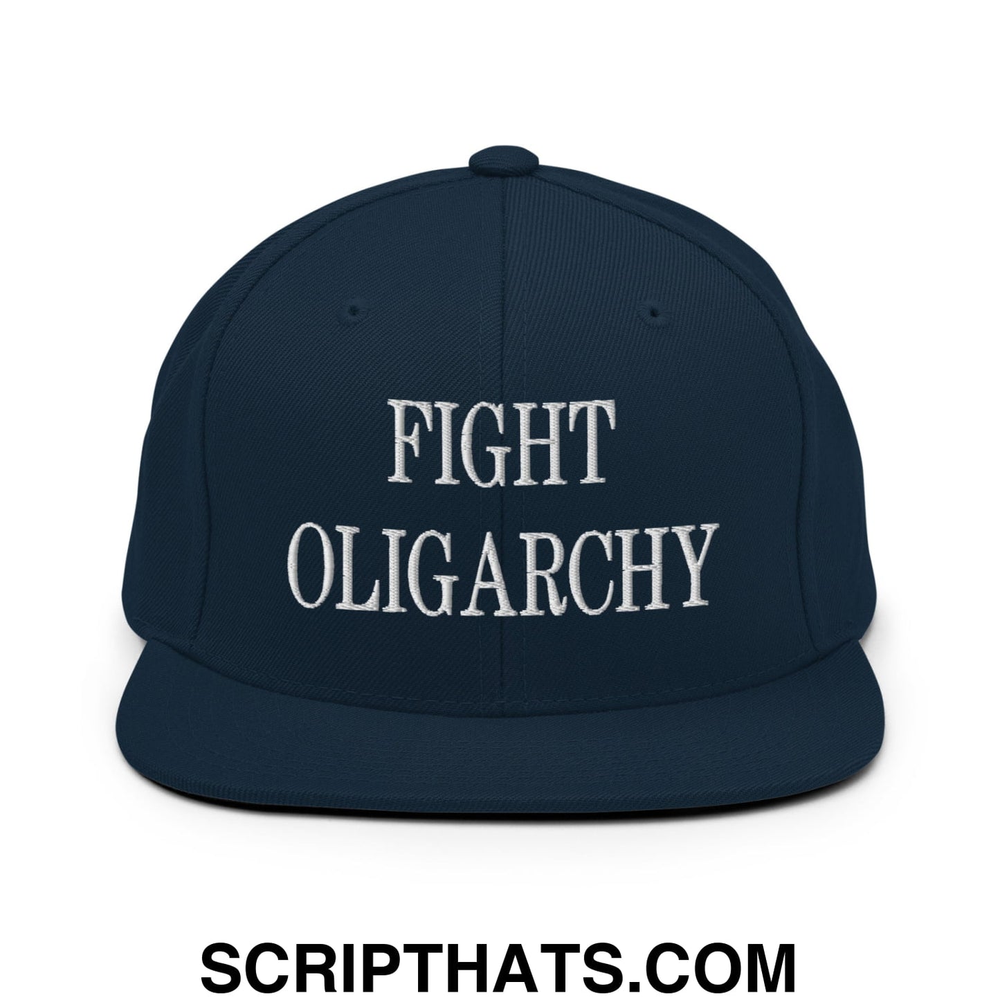 Fight Oligarchy Embroidered Flat Bill Brim Snapback Hat Dark Navy