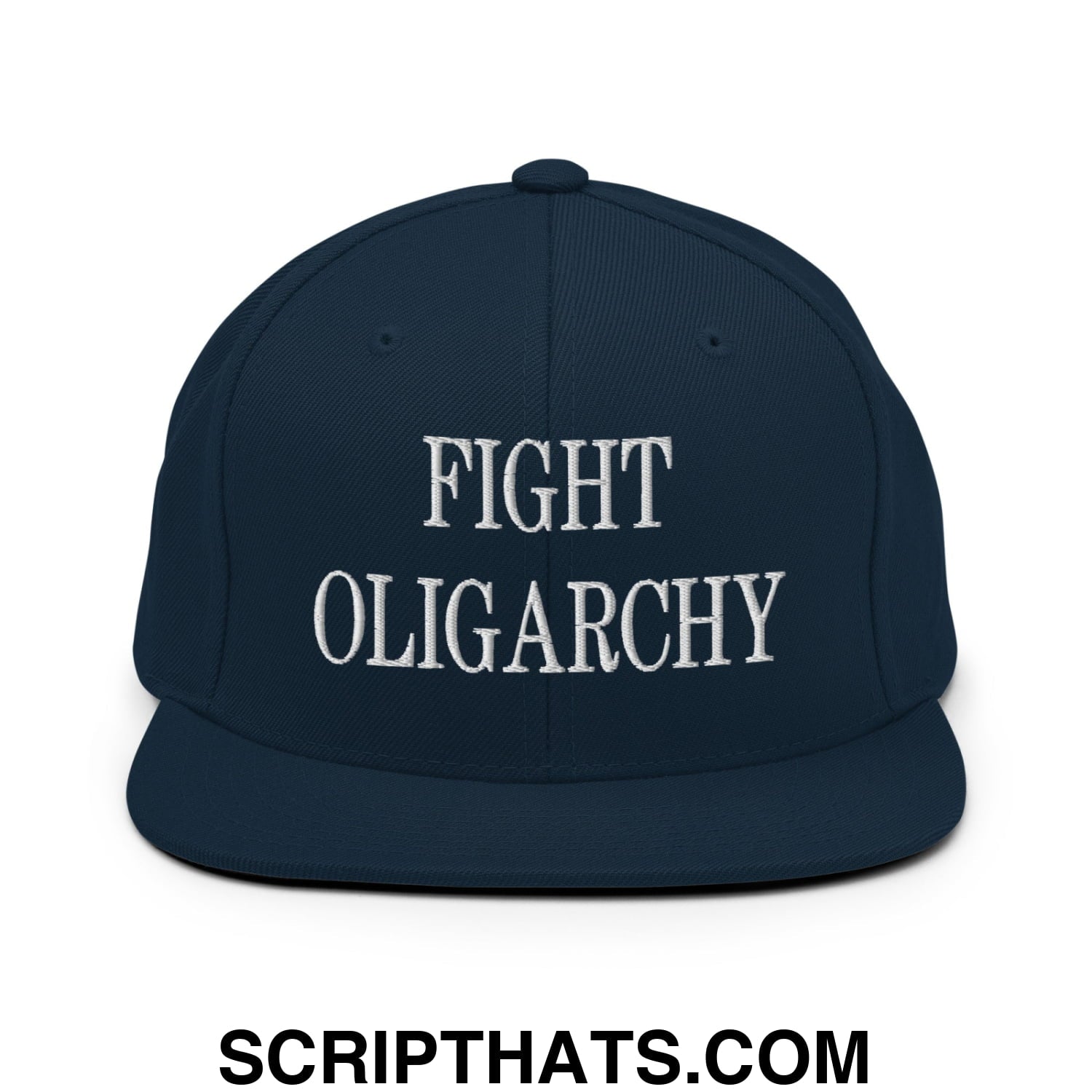 Fight Oligarchy Embroidered Flat Bill Brim Snapback Hat Dark Navy