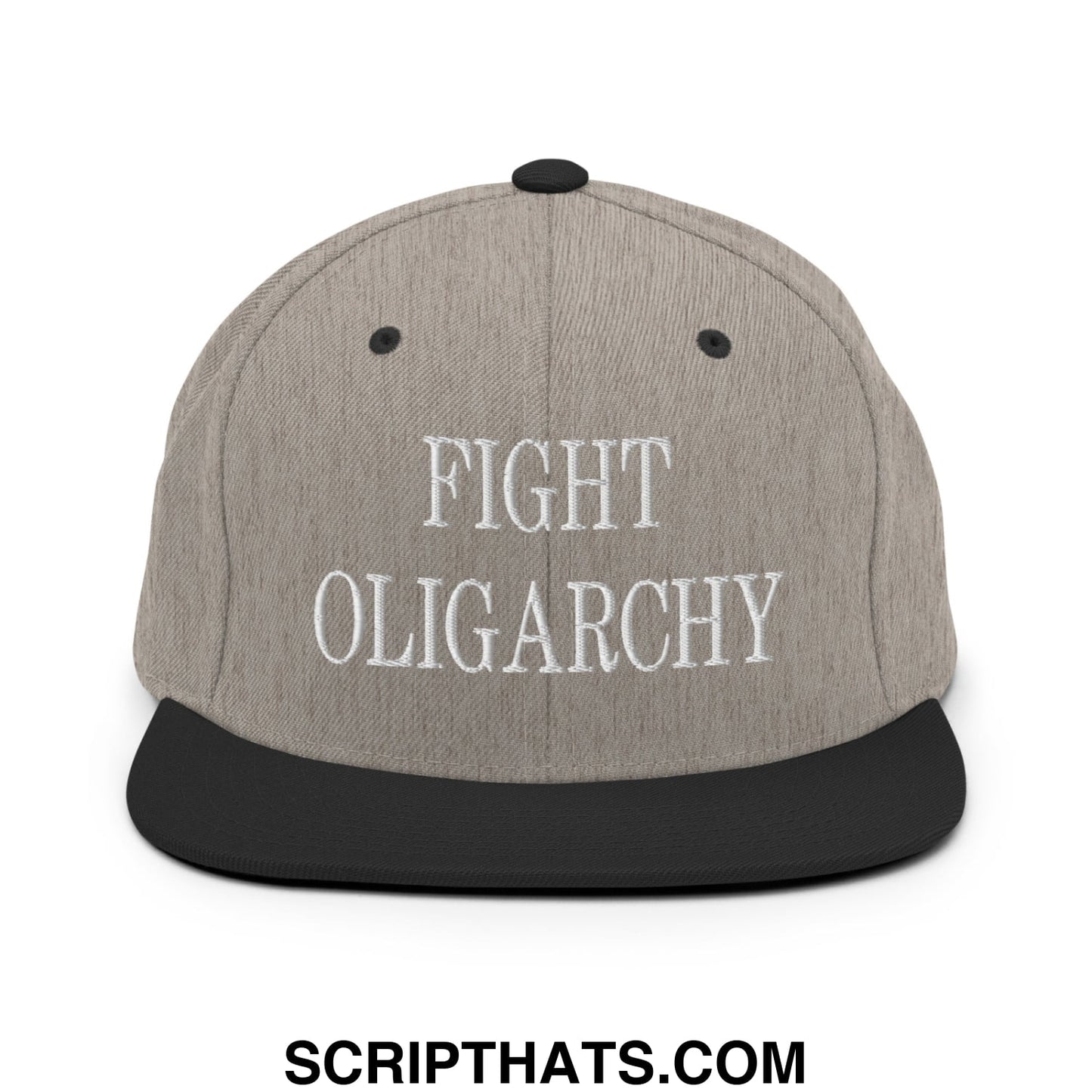 Fight Oligarchy Embroidered Flat Bill Brim Snapback Hat Heather Black