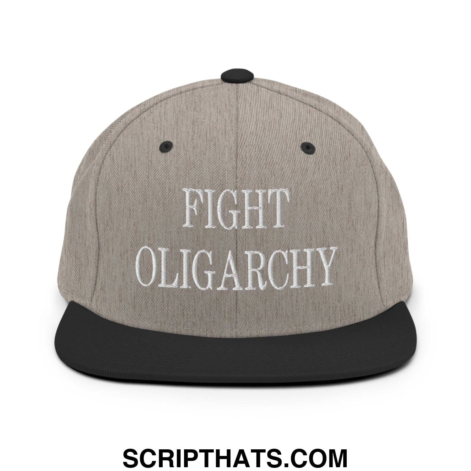 Fight Oligarchy Embroidered Flat Bill Brim Snapback Hat Heather Black