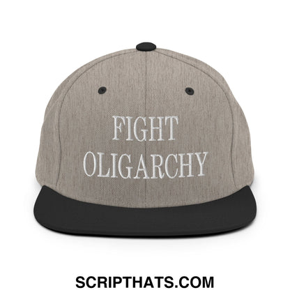 Fight Oligarchy Embroidered Flat Bill Brim Snapback Hat Heather Black