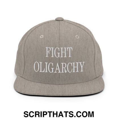 Fight Oligarchy Embroidered Flat Bill Brim Snapback Hat Heather Grey