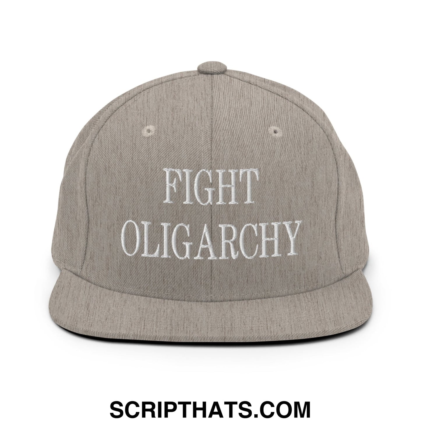 Fight Oligarchy Embroidered Flat Bill Brim Snapback Hat Heather Grey