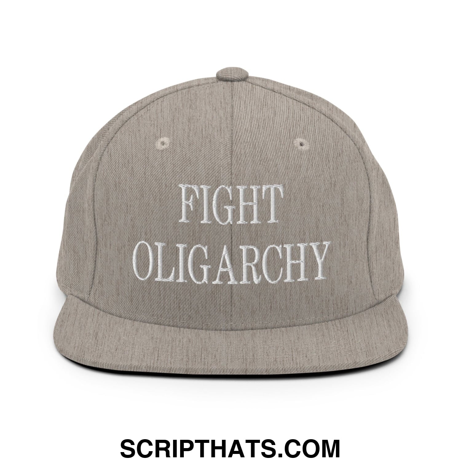 Fight Oligarchy Embroidered Flat Bill Brim Snapback Hat Heather Grey