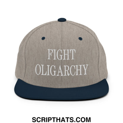 Fight Oligarchy Embroidered Flat Bill Brim Snapback Hat Heather Grey Navy