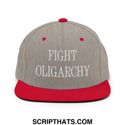 Fight Oligarchy Embroidered Flat Bill Brim Snapback Hat Heather Grey Red