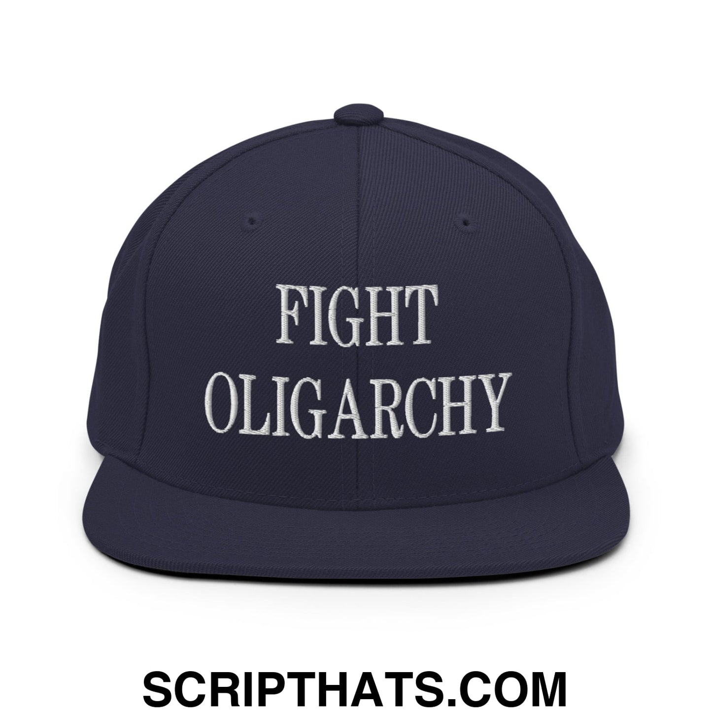 Fight Oligarchy Embroidered Flat Bill Brim Snapback Hat Navy