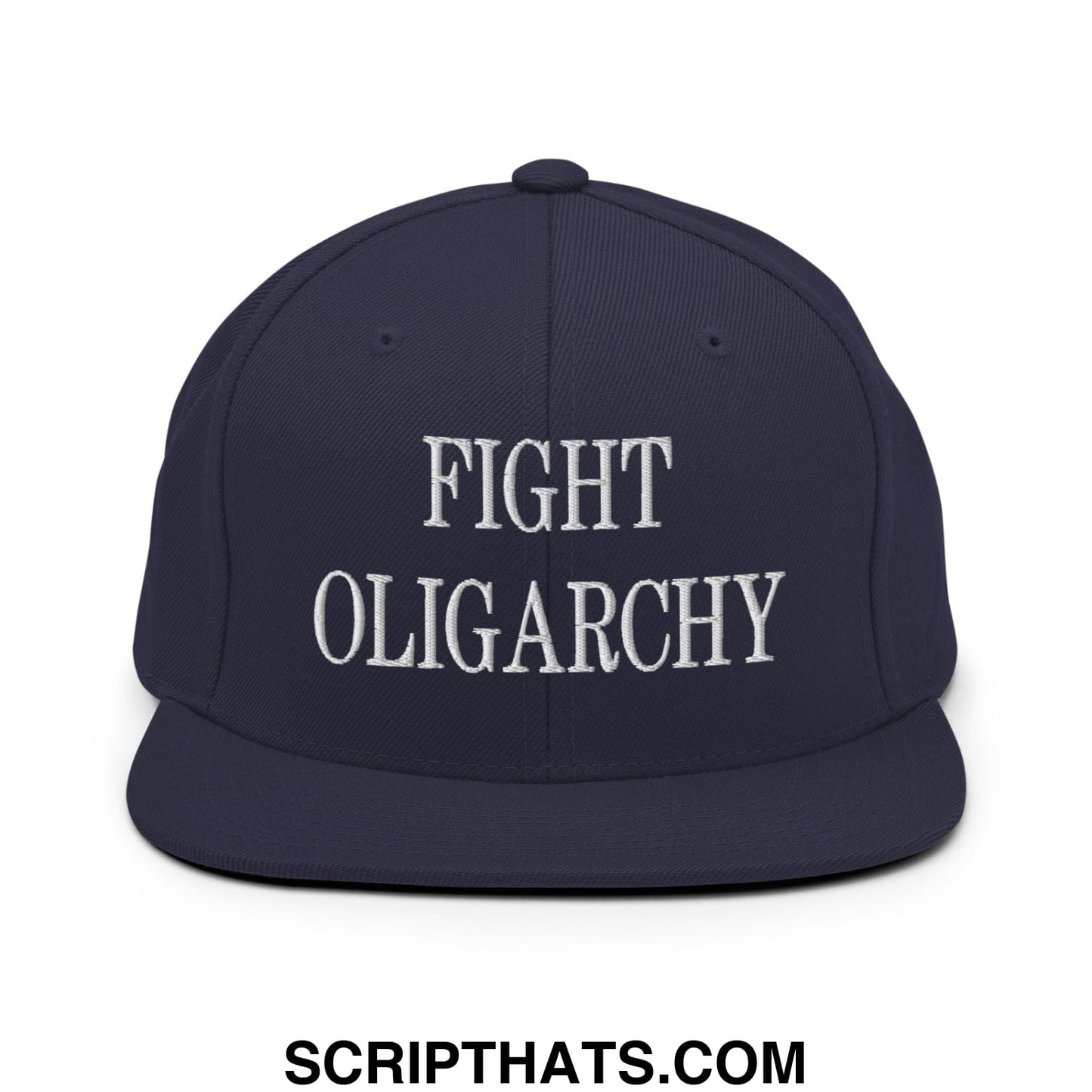 Fight Oligarchy Embroidered Flat Bill Brim Snapback Hat Navy