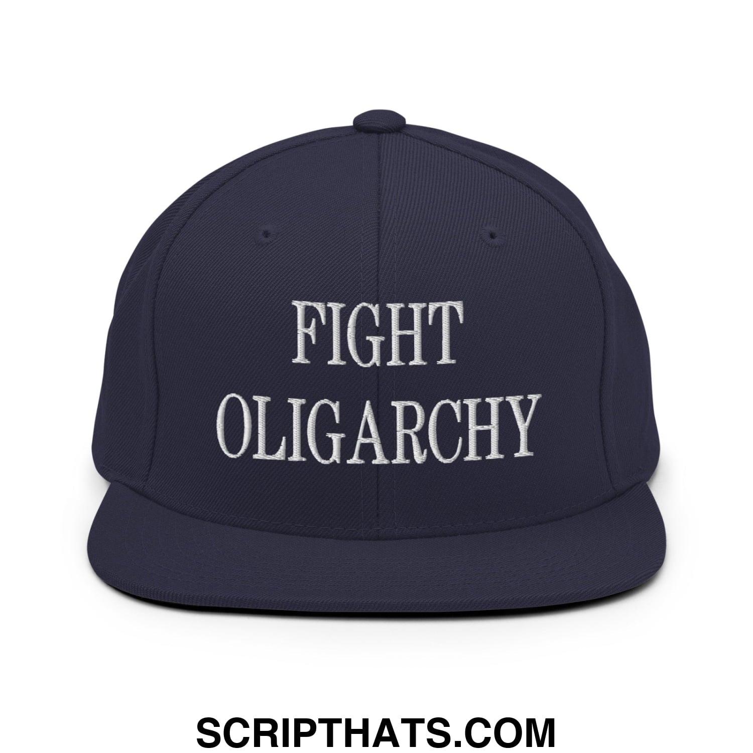 Fight Oligarchy Embroidered Flat Bill Brim Snapback Hat Navy