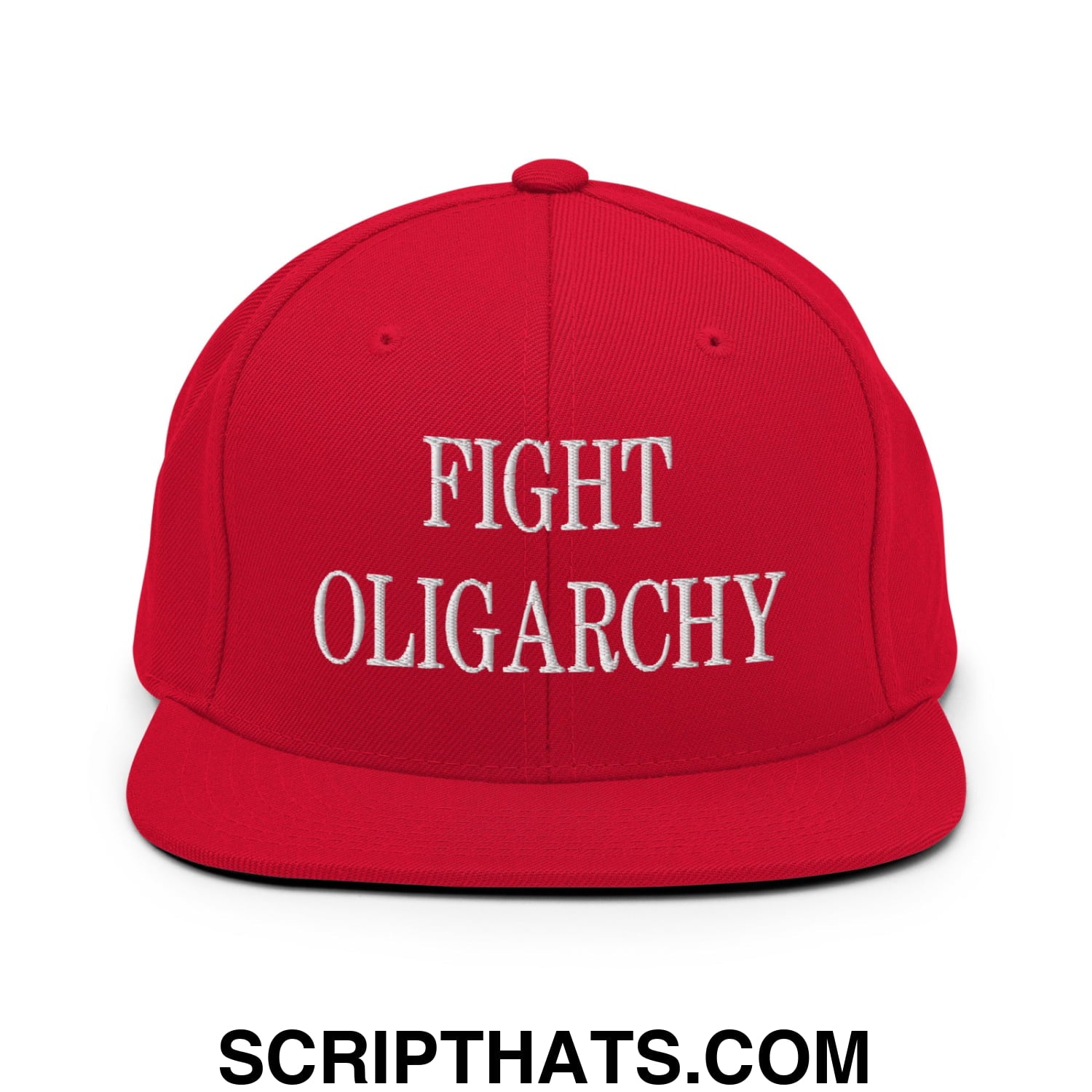 Fight Oligarchy Embroidered Flat Bill Brim Snapback Hat Red