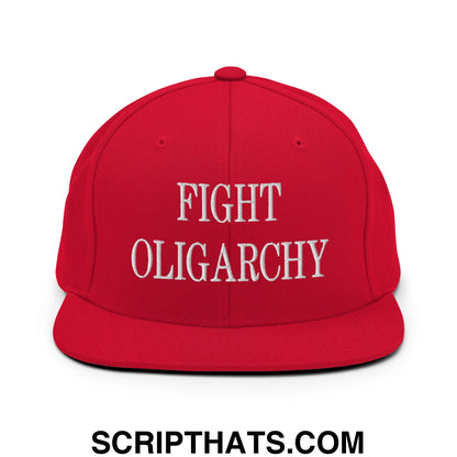 Fight Oligarchy Embroidered Flat Bill Brim Snapback Hat Red