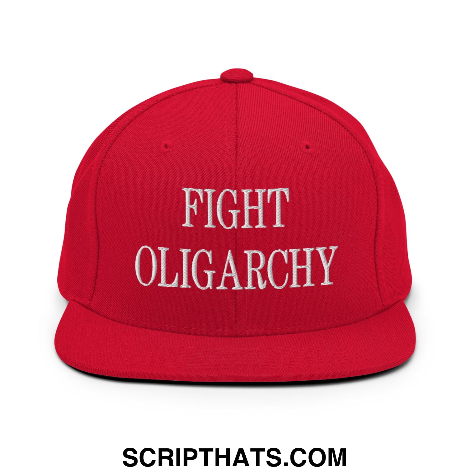 Fight Oligarchy Embroidered Flat Bill Brim Snapback Hat Red