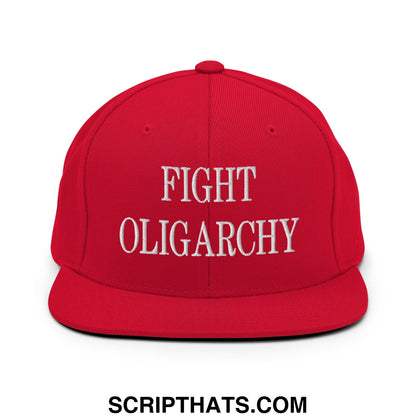 Fight Oligarchy Embroidered Flat Bill Brim Snapback Hat Red