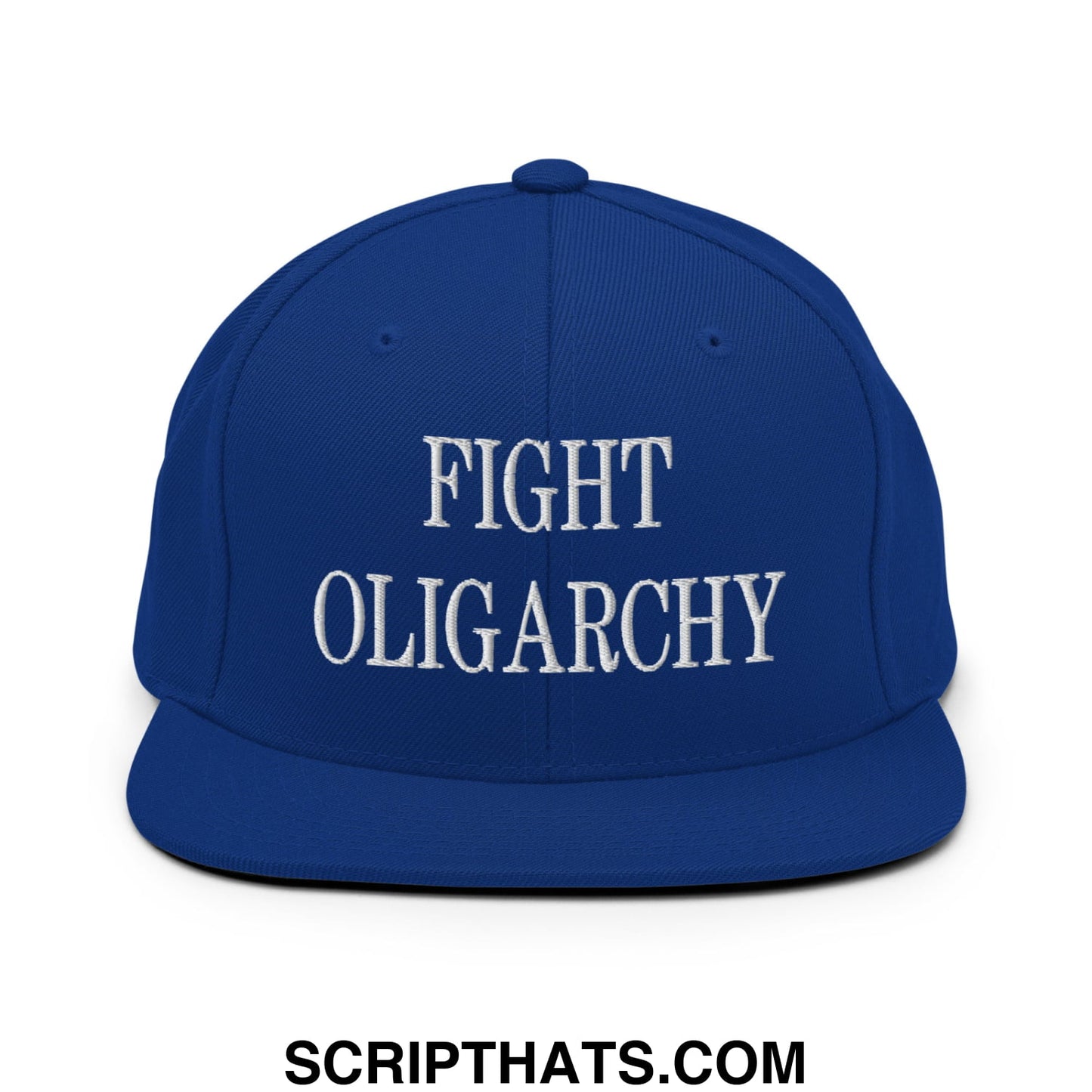 Fight Oligarchy Embroidered Flat Bill Brim Snapback Hat Royal Blue