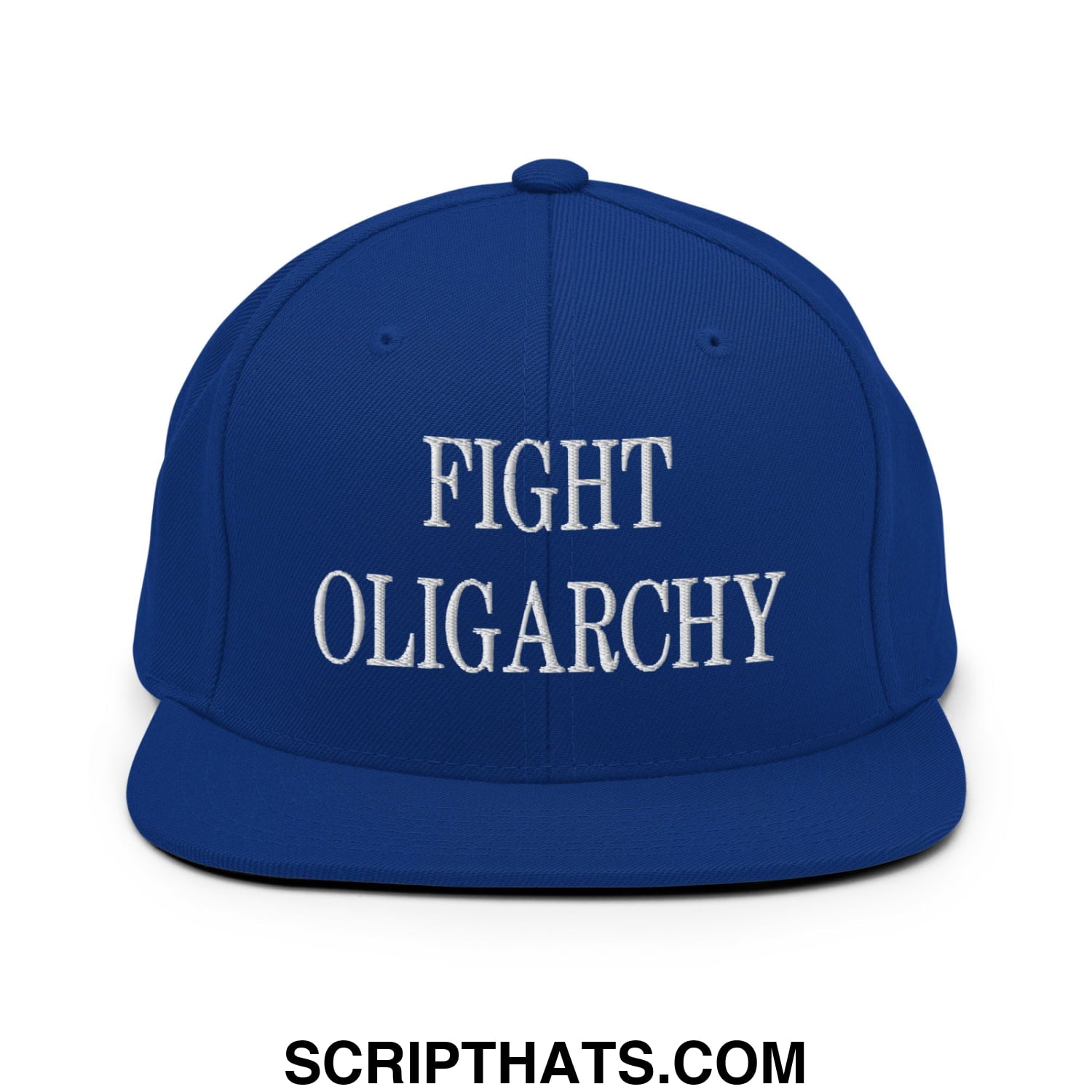 Fight Oligarchy Embroidered Flat Bill Brim Snapback Hat Royal Blue