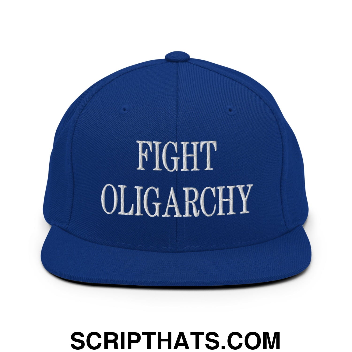 Fight Oligarchy Embroidered Flat Bill Brim Snapback Hat Royal Blue