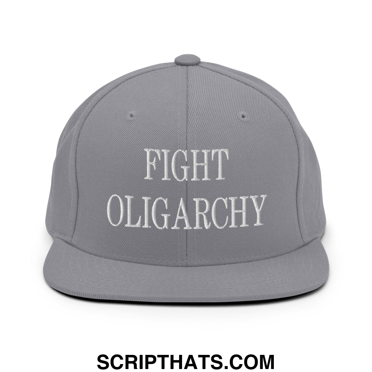 Fight Oligarchy Embroidered Flat Bill Brim Snapback Hat Silver