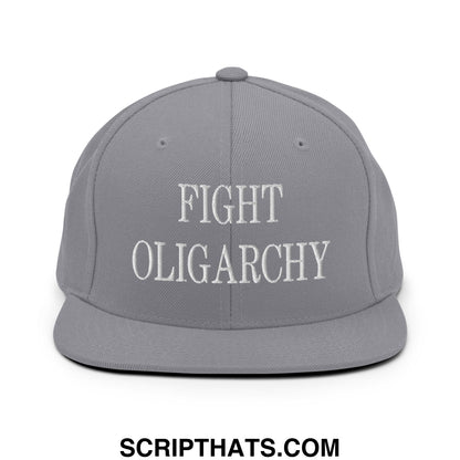 Fight Oligarchy Embroidered Flat Bill Brim Snapback Hat Silver